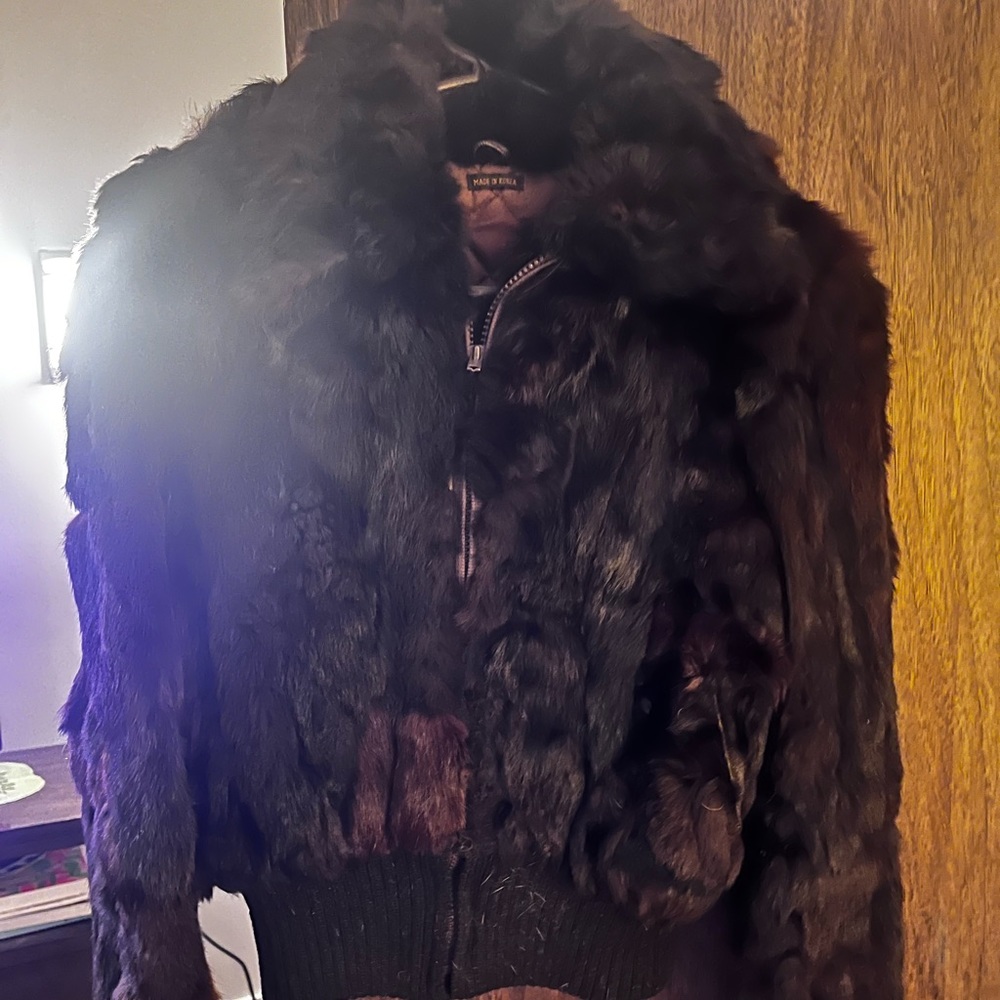 Vintage Fur Bomber Short Brown